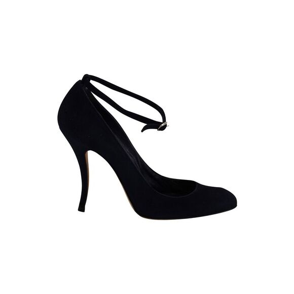 Manolo Blahnik Ankle Strap Mary Janes in Navy Blue Suede